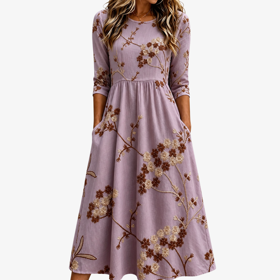 VIOLET | HEATHER MEADOW FLORAL POCKET MIDI DRESS