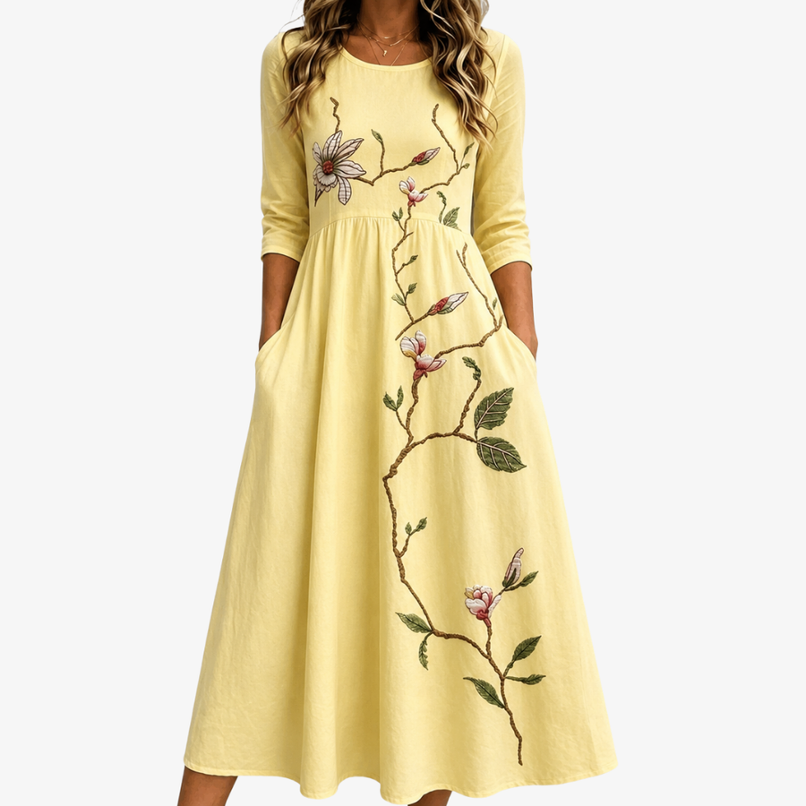 ISABELLA | GOLDEN BLOSSOM POCKET MIDI DRESS