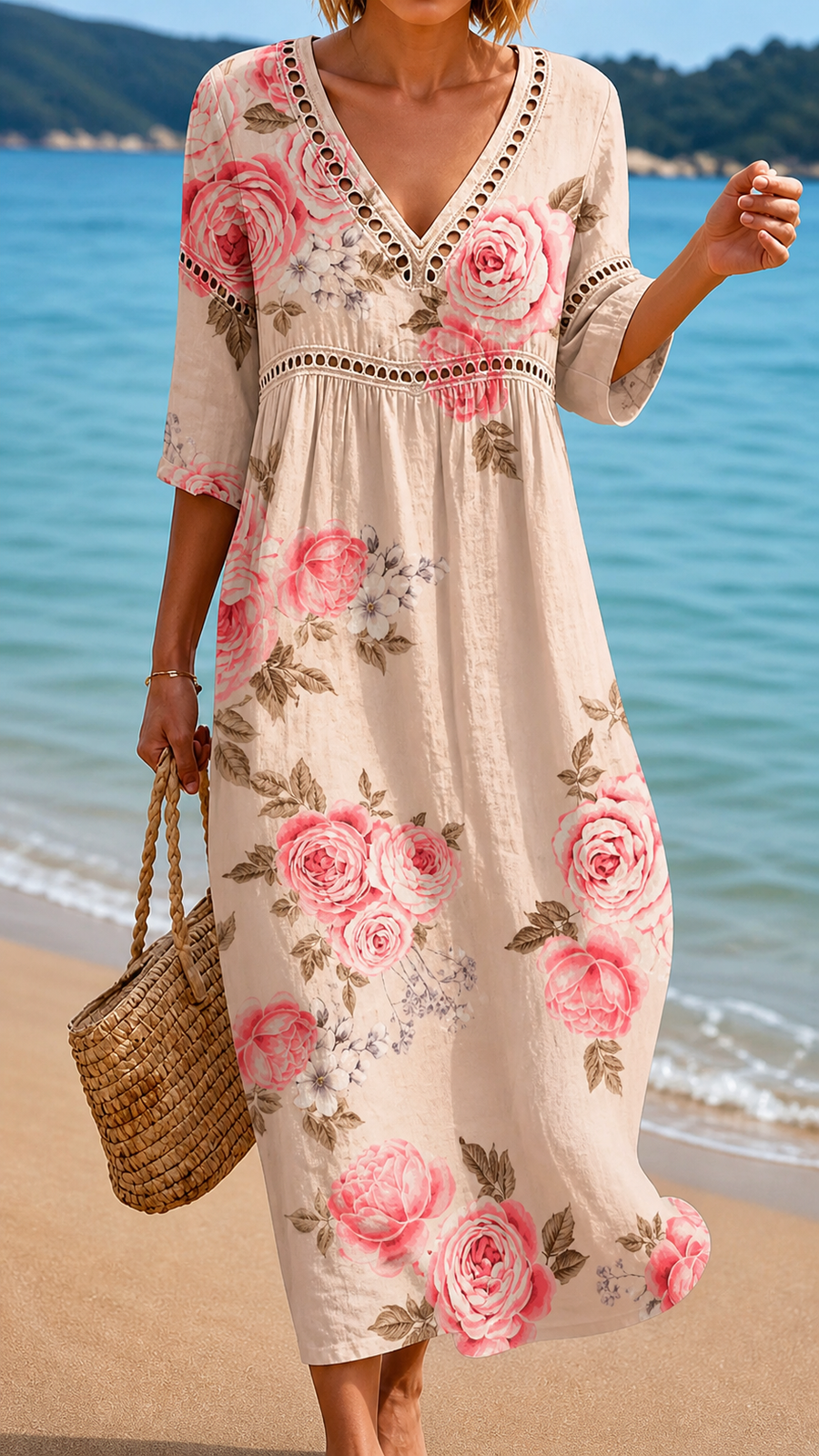 HARRIET | SOFT MIDI DRESS WITH ELEGANT ROSES