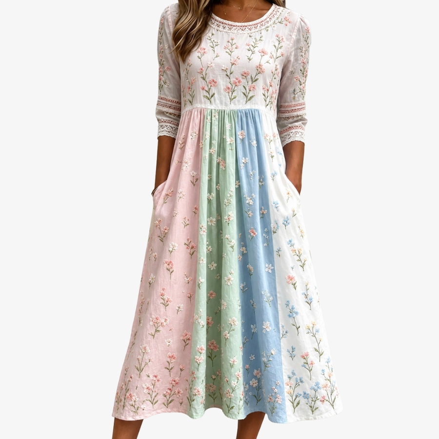FREYA | PASTEL MEADOW FLORAL POCKET MIDI DRESS