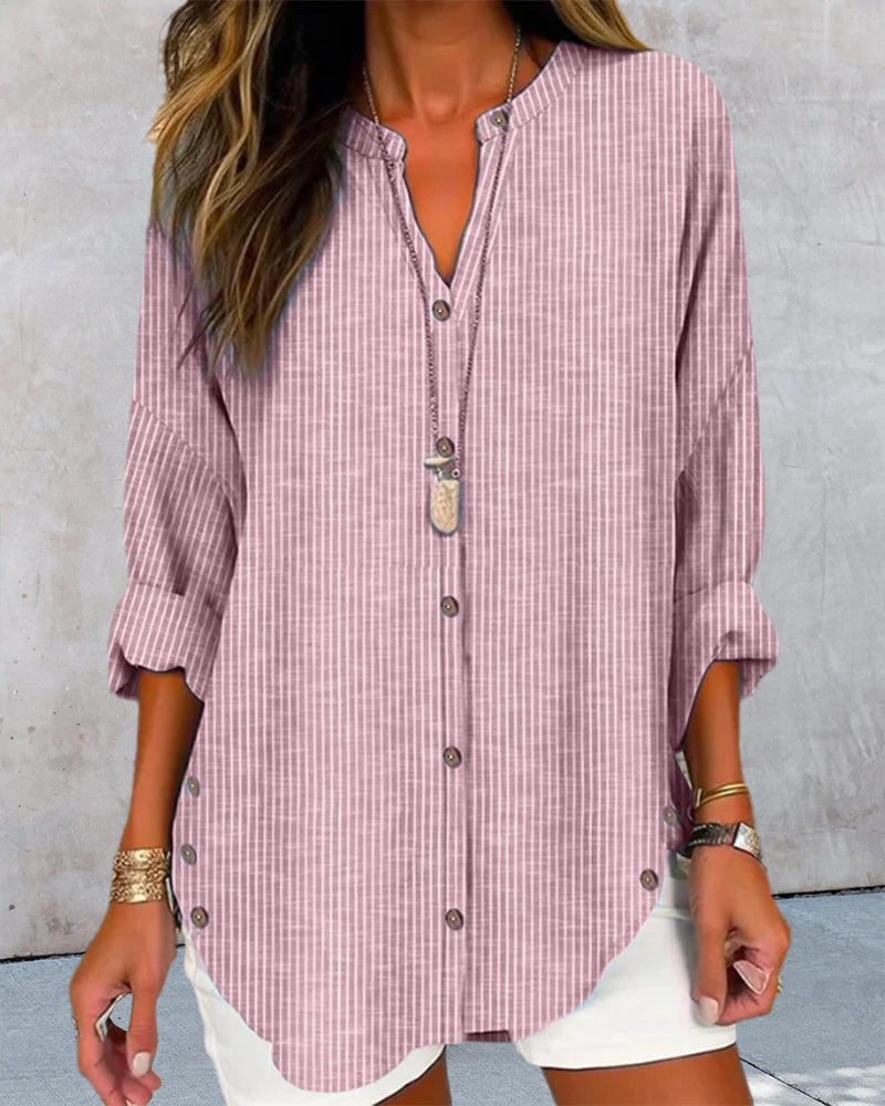 LINDA | BLUE STRIPED V-NECK TOP