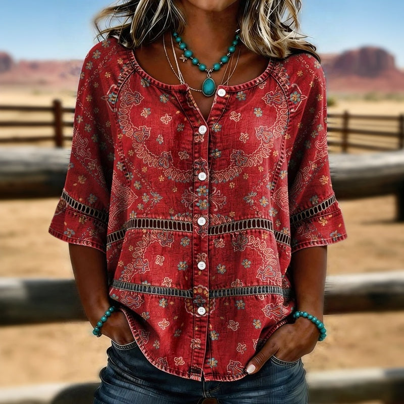 HARRIET | VINTAGE BLOUSE WITH ETHNIC PRINT